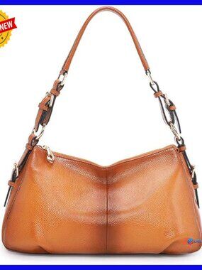 Genuine Leather Hobo Handbag with Adjustable Strap, Multiple Pockets